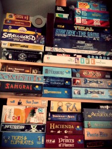 The majority of our board game collection
